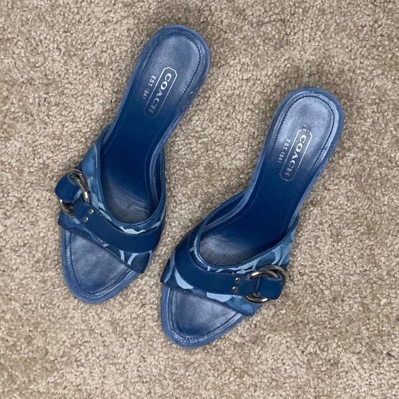 Coach Merridith Open Toe Blue Wedge Sandals Heels - Picture 2 of 7